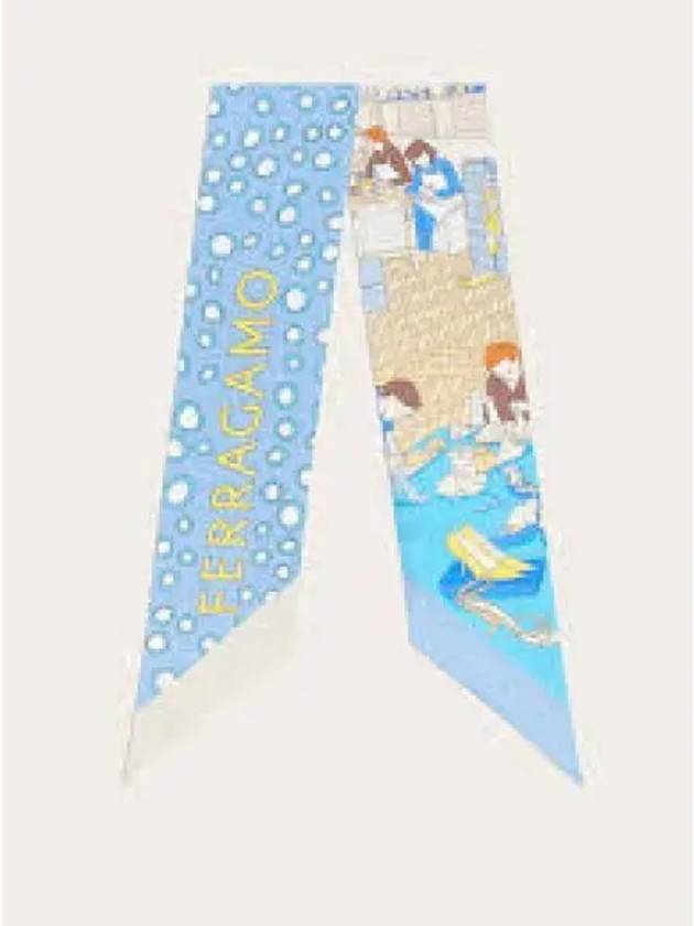 Atelier Print Mini Silk Scarf Light Blue - SALVATORE FERRAGAMO - BALAAN 2