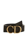 Homme CD Logo Gold Buckle Reversible Leather Belt Black Navy - DIOR - BALAAN.