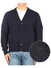 Heart Logo V Neck Cashmere Cardigan Navy - AMI - BALAAN 2