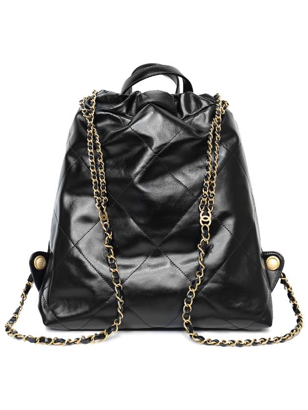 22 Small Shiny Calfskin Gold Metal Backpack Black - CHANEL - BALAAN 6