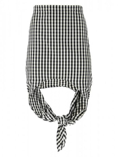 Gingham Check Scarf Tie Hem Detail Skirt Black - BURBERRY - BALAAN 1