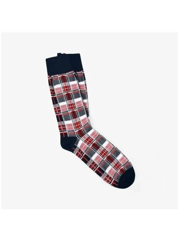 Madras Cotton Jacquard Mid Calf Socks Red - THOM BROWNE - BALAAN 6