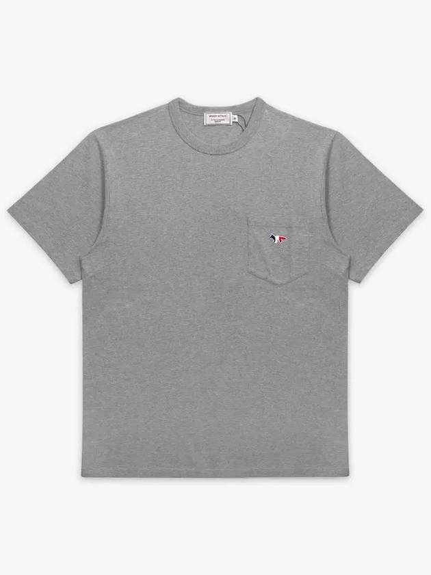 Tricolor Fox Patch Classic Pocket Short Sleeve T-Shirt Grey Melange - MAISON KITSUNE - BALAAN 2