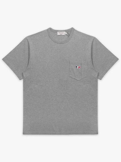 Tricolor Fox Patch Classic Pocket Short Sleeve T-Shirt Grey Melange - MAISON KITSUNE - BALAAN 2