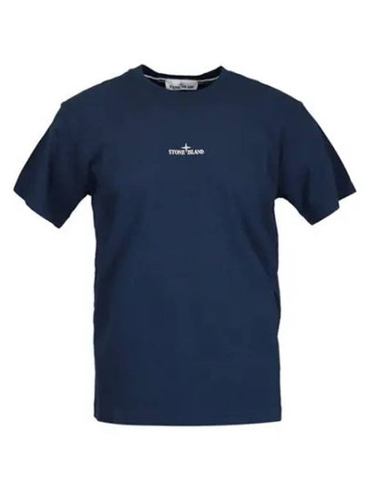 Men's Chest Logo Back Print Short Sleeve T-Shirt Navy - STONE ISLAND - BALAAN 2