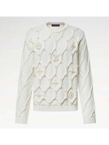 1AGJUX Embellished Cable Knit Wool Blend Pullover - LOUIS VUITTON - BALAAN 1