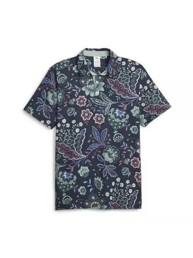 Paisley Short Sleeve Polo Shirt Navy - PUMA - BALAAN 1