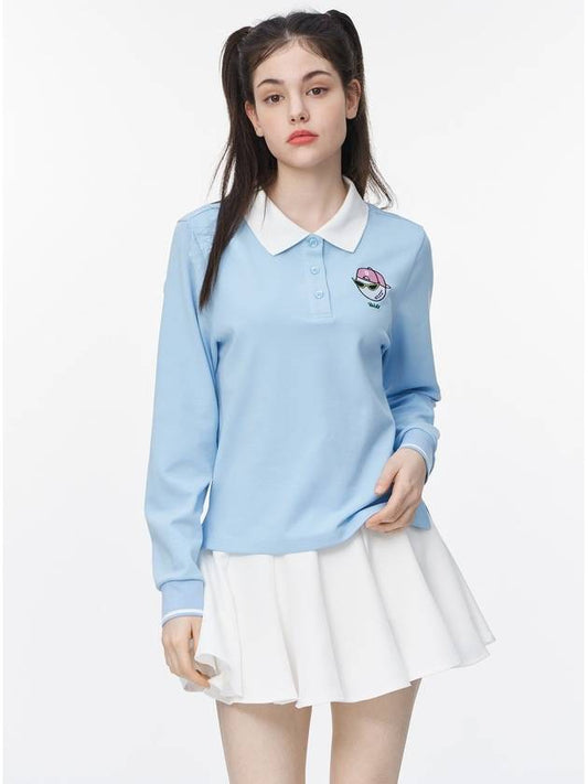 Swag Ball Big Character Long Sleeve Collar T-shirt Sky Blue - GOXO - BALAAN 1