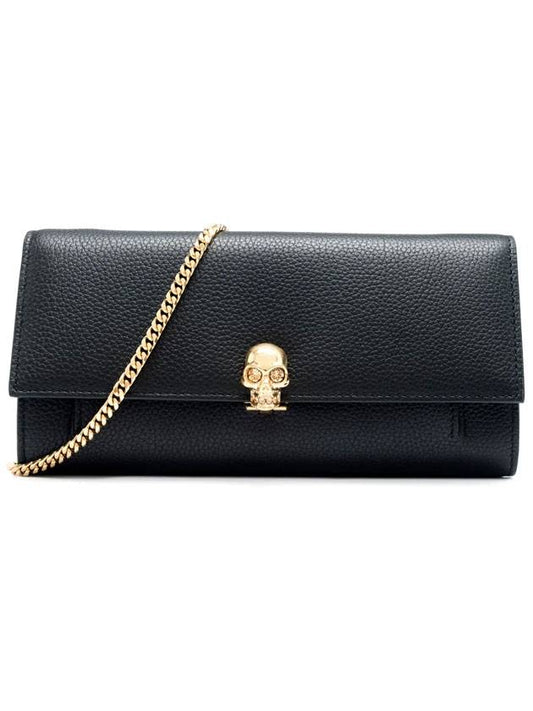 Gold Skull Wallet Cross Bag Black - ALEXANDER MCQUEEN - BALAAN.