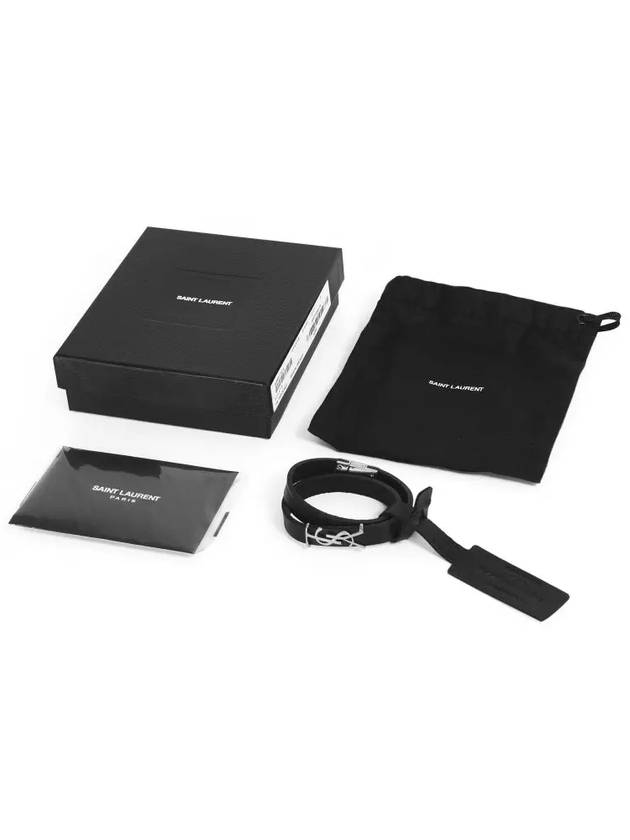 Opyum Double Wrap Leather Bracelet Black - SAINT LAURENT - BALAAN 5