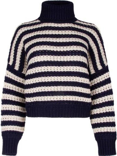 Women's Striped Print Turtleneck White Navy - BRUNELLO CUCINELLI - BALAAN 1