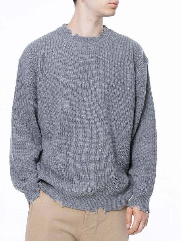 Men s M243TP06GR Tier Damage Punching Round Knit Gray - CHANCE'S NOI - BALAAN 2