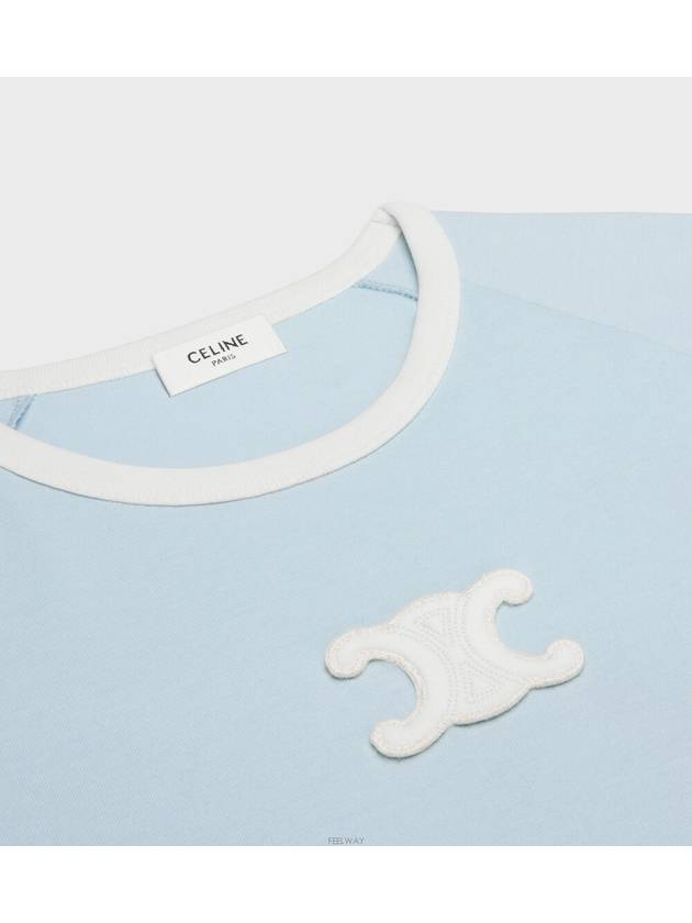 Women s Triomphe Cotton Jersey Short Sleeve T Shirt Pastel Blue Cream - CELINE - BALAAN 3