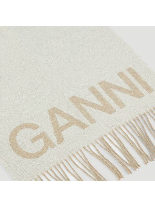 Logo Print Fringe Wool Muffler Beige - GANNI - BALAAN 4