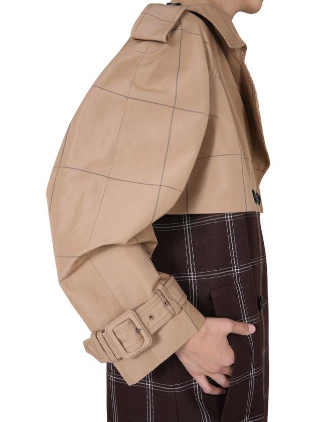 Women's Double Breasted Two-tone Check Trench Coat Brown - MARNI - BALAAN 5