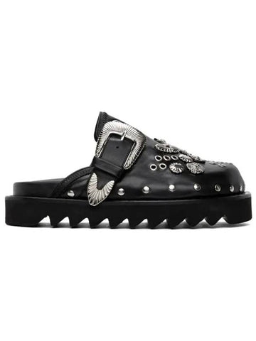 Fullar hardware silvertone studded embellished leather buckle strap mule sandals - TOGA - BALAAN 1