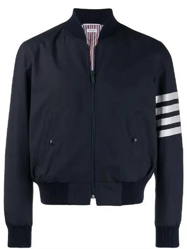 Diagonal Striped Knit Rib Blouson Bomber Jacket Navy - THOM BROWNE - BALAAN 2