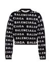 Intarsia All-Over Logo Crew Neck Knit Top Black - BALENCIAGA - BALAAN 2