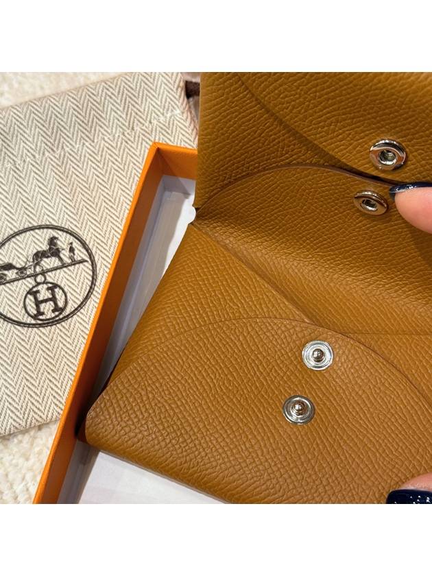 Card Wallet Appsong Goatskin Palladium Calvi Duo Brown - HERMES - BALAAN 7