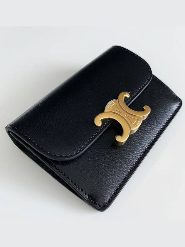 Triomphe Shiny Calfskin Flap Card Wallet Black - CELINE - BALAAN 4