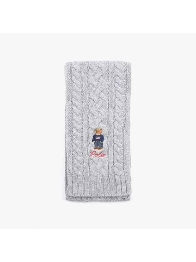 Embroidered Bear Cable Knit Wool Muffle Grey - POLO RALPH LAUREN - BALAAN 3