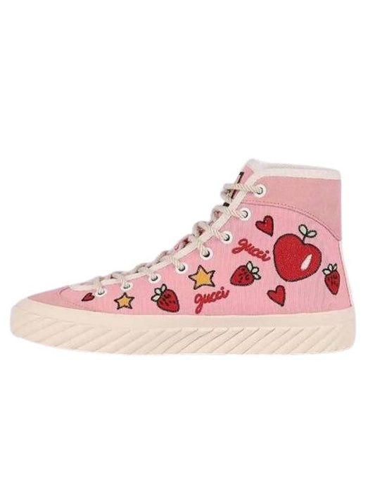 Women's Canvas High Top Sneakers Pink - GUCCI - BALAAN 1