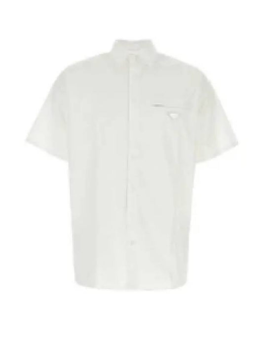 Triangle Logo Pocket Regular Fit Cotton Short Sleeve Shirt White - PRADA - BALAAN 2