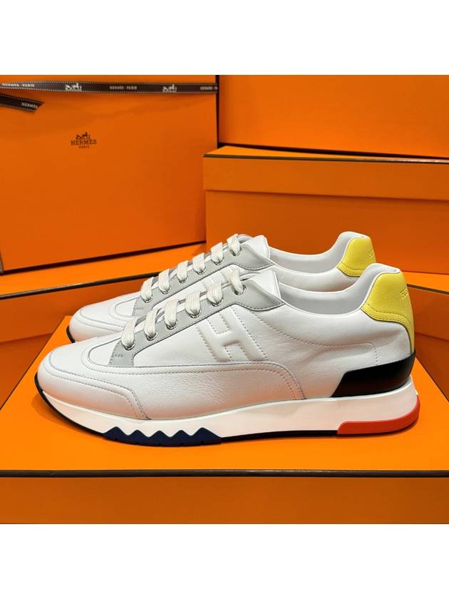 Men's Trail Sneakers Calfskin Multicolor White Yellow - HERMES - BALAAN 3