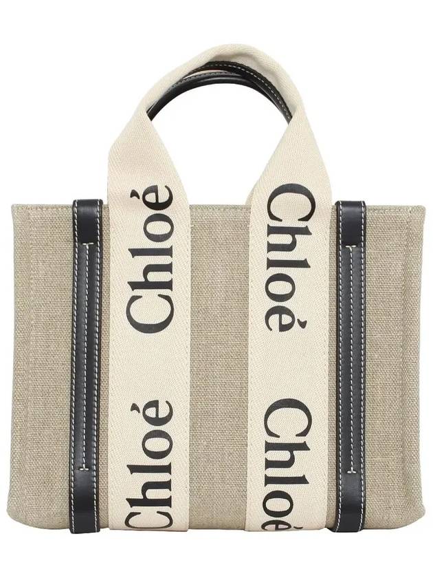 Woody Small Canvas Tote Bag Navy Beige - CHLOE - BALAAN 3