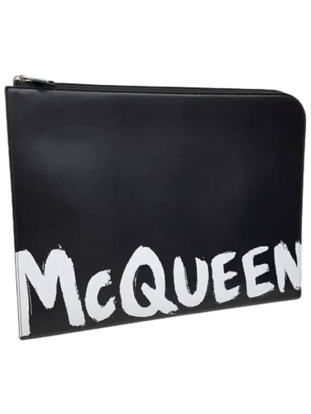 Graffiti Leather Clutch Bag Black - ALEXANDER MCQUEEN - BALAAN 3