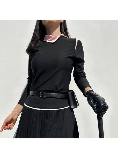 golf t-shirt spring and fall black pink collar zipper spandex functional golf wear - LOLOALLOY - BALAAN 2