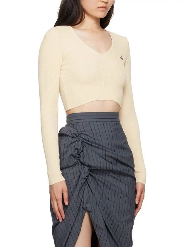 Bea Cropped V-Neck Knit Top Ivory - VIVIENNE WESTWOOD - BALAAN 3