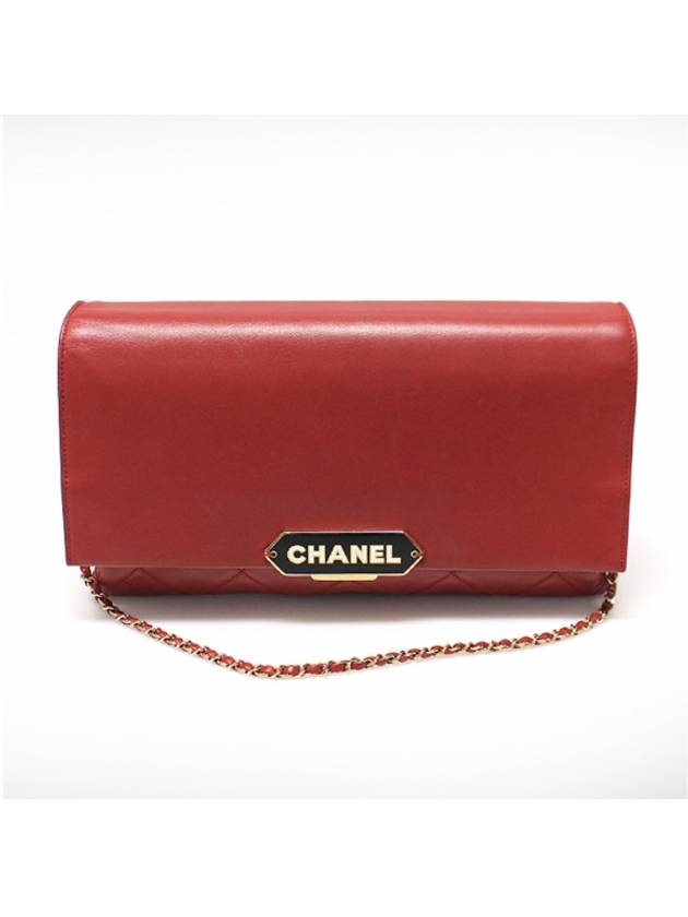 Women s Chanel A93625 Red Lambskin Retro Label Silver Chain Flap Clutch Shoulder Bag 23rd gt Pouch Gangbuk used luxury goods - CHANEL - BALAAN 1