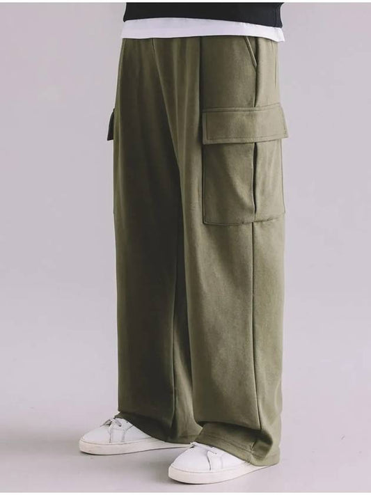 One Tuck Wide Cargo Sweatpants Khaki - MACASITE - BALAAN 2