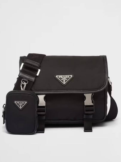 Triangle Logo Re-Nylon Saffiano Leather Cross Bag Black - PRADA - BALAAN 2