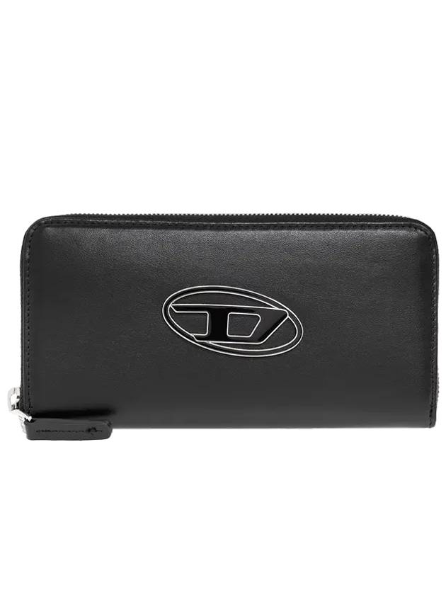 Garnet D Logo Leather Zipper Long Wallet Black - DIESEL - BALAAN.
