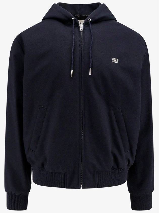 Triomphe Embroidered Zip Up Hoodie Navy - CELINE - BALAAN 1