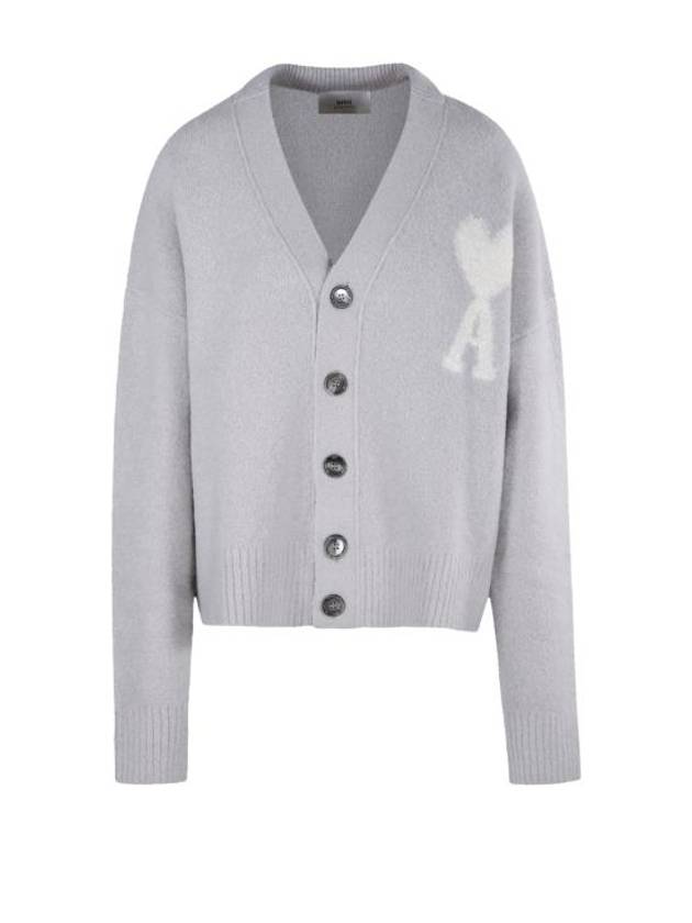 Heart Logo Oversized Cardigan Grey - AMI - BALAAN 1