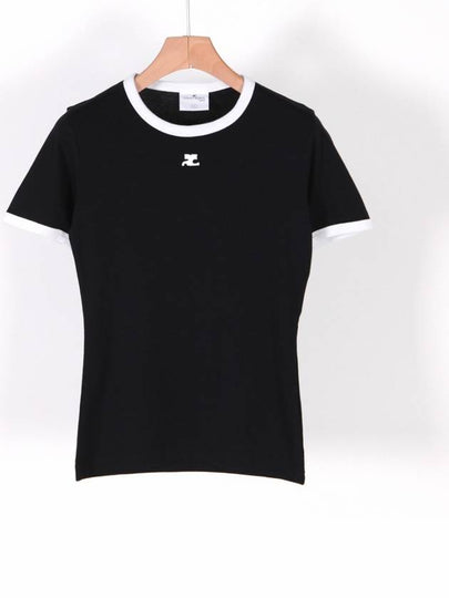 Contrast Signature Short Sleeve T-Shirt Black - COURREGES - BALAAN 2