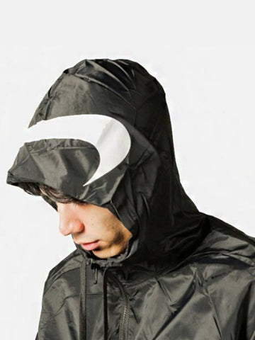 01 CD6979 010 Hooded Big Swoosh Wind Runner Woven Jacket Black - NIKE - BALAAN 1