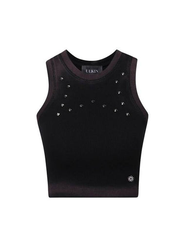 Women's Runway Bleach Washing Stud Sleeveless Black - ULKIN - BALAAN 1