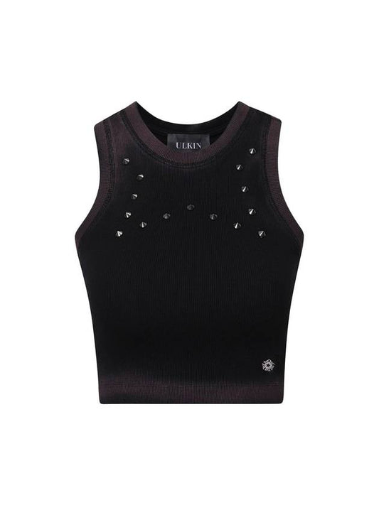 Women's Runway Bleach Washing Stud Sleeveless Black - ULKIN - BALAAN 1