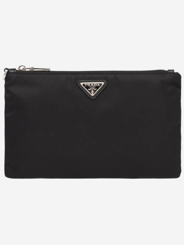 Saffiano Leather Strap Nylon Clutch Bag Black - PRADA - BALAAN 2