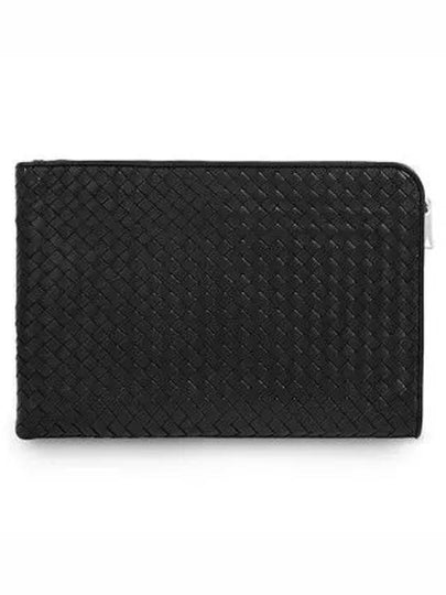 Intrecciato Weaving Zipper Clutch Bag Black - BOTTEGA VENETA - BALAAN 2