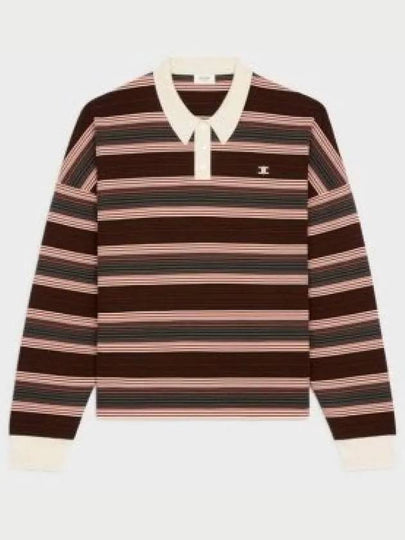 Triomphe Striped Loose PK Shirt Ecru Brown - CELINE - BALAAN 2