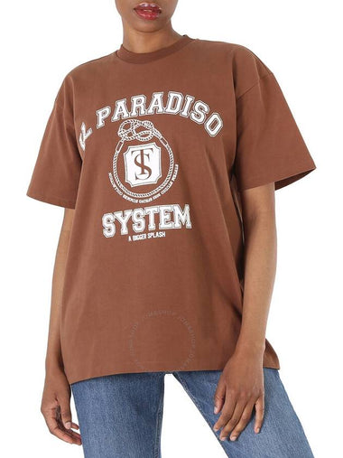 System Ladies Brown Letter Print T-Shirt, Brand Size 34 (US Size 2) - SYSTEM - BALAAN 1