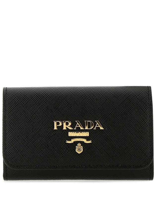 Saffiano Leather Gold Logo Key Holder Black - PRADA - BALAAN 2