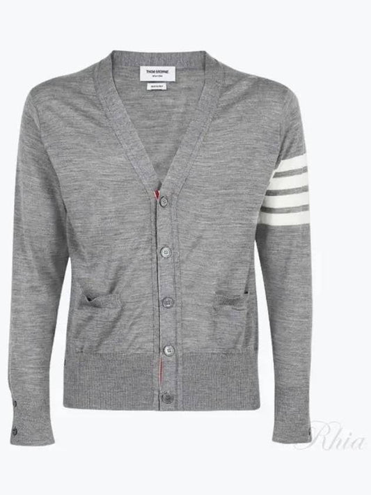 Men's Sustainable Classic Diagonal Wool Cardigan Pale Grey - THOM BROWNE - BALAAN 2