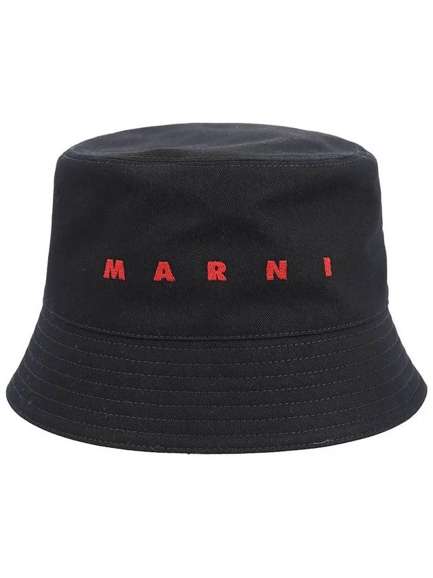 Embroidered Logo Cotton Bucket Hat Black - MARNI - BALAAN 3