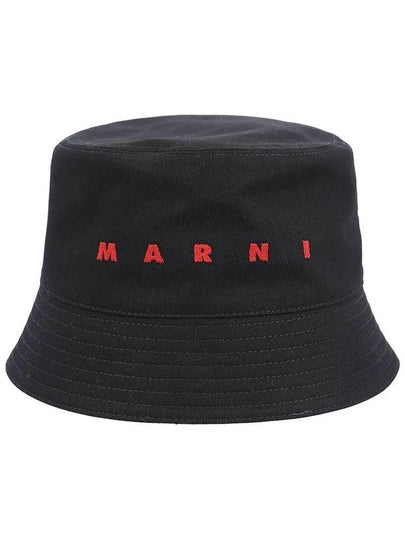 Embroidered Logo Cotton Bucket Hat Black - MARNI - BALAAN 2